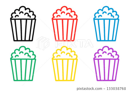 Colorful popcorn icon set of 6 colors Colorful popcorn icon set of 6 colors 133038768