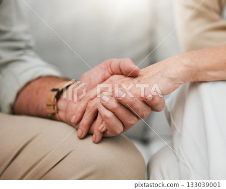 Empathy, love or old couple holding hands to support each other in marriage commitment or retirement with trust. Gratitude, zoom or elderly woman comforting a senior lover with sympathy or solidarity Empathy, love or old couple holding hands to support each other in marriage commitment or retirement with trust. Gratitude, zoom or elderly woman comforting a senior lover with sympathy or solidarity 133039001