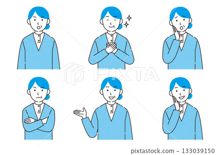 一幅簡單的線條畫，描繪了一位老婦人表達情感的場景。 133039150