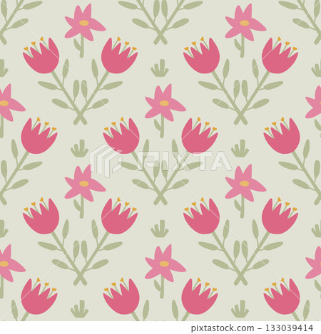 Flower seamless pattern. Pink background. Flower seamless pattern. Pink background. 133039414