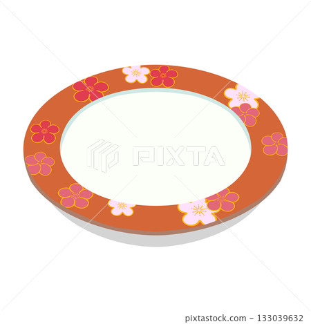 Illustration of a plum-patterned plate 133039632