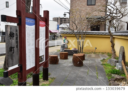 Ueda City Old Hokkoku Kaido Yanagimachi signboard and streetscape 133039679