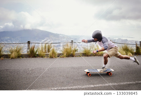 Skateboard, action and man in road for sports competition, training and exercise in urban city. Skating, skateboarding and male skater on board for speed, adventure and freedom for extreme sport Skateboard, action and man in road for sports competition, training and exercise in urban city. Skating, skateboarding and male skater on board for speed, adventure and freedom for extreme sport 133039845