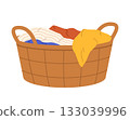 Laundry basket with colorful clothes. Flat vector isolated illustration 133039996