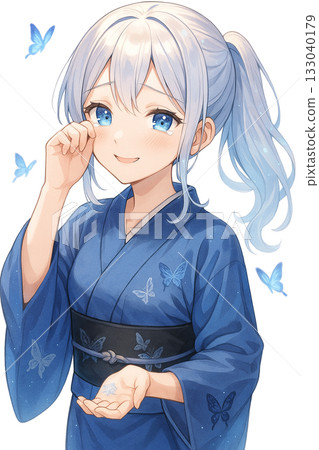 Silver-haired kimono girl Silver-haired kimono girl 133040179