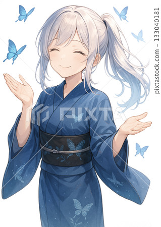 Silver-haired kimono girl 133040181