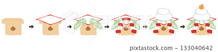 Illustration of how to decorate Kagami mochi Illustration of how to decorate Kagami mochi 133040642