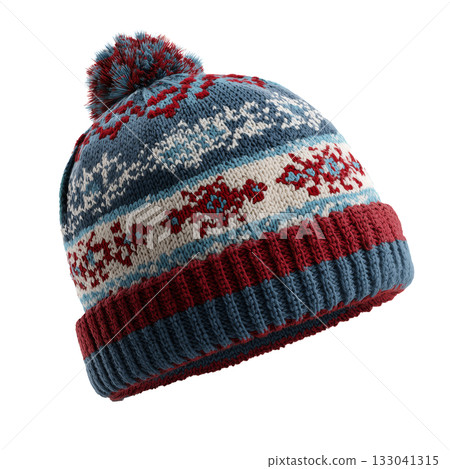 Warm Knitted Winter Hat With Colorful Patterns and Pom-Pom for Chilly Outdoor Activities 133041315