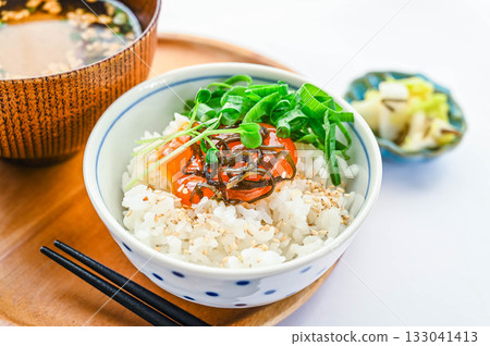 Egg yolk marinated in salted kelp on rice Egg yolk marinated in salted kelp on rice 133041413