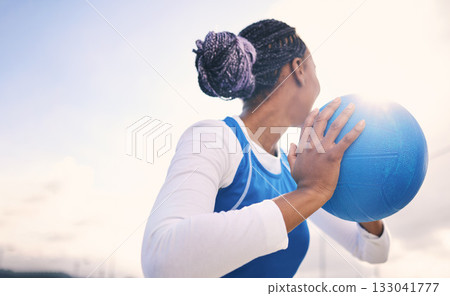 Mockup, netball and black woman training, fitness and exercise for wellness, healthy lifestyle and performance. Sky, African American female player and lady with ball, game and match with competition Mockup, netball and black woman training, fitness and exercise for wellness, healthy lifestyle and performance. Sky, African American female player and lady with ball, game and match with competition 133041777