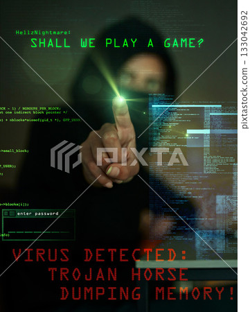 Fingerprint, virus and overlay with a man hacker working on a computer to install malware on a system. Cyber security, data and dashboard with a male hacking a database for information phishing Fingerprint, virus and overlay with a man hacker working on a computer to install malware on a system. Cyber security, data and dashboard with a male hacking a database for information phishing 133042692