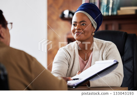 Signature, insurance or legal black woman with senior planning on documents for contract, loan or agreement. Lawyer, financial advisor and consulting with elderly for retirement deal will review Signature, insurance or legal black woman with senior planning on documents for contract, loan or agreement. Lawyer, financial advisor and consulting with elderly for retirement deal will review 133043193