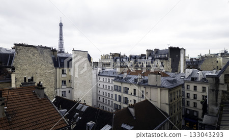 Beautiful panoramic view of famous Eiffel Tower in Paris, France. Paris Best Destinations in Europe. 133043293