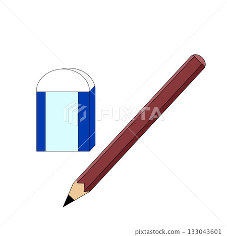 鉛筆和橡皮擦的簡單文具插圖 133043601