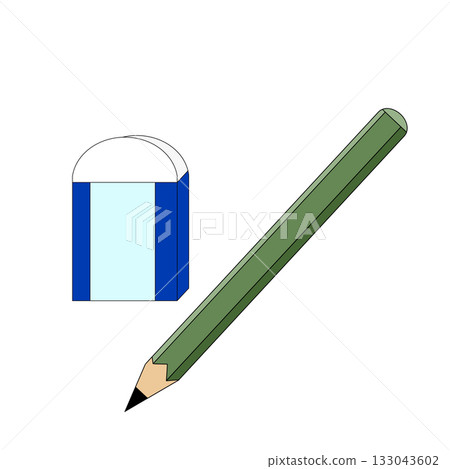 Simple stationery illustration of a pencil and eraser Simple stationery illustration of a pencil and eraser 133043602