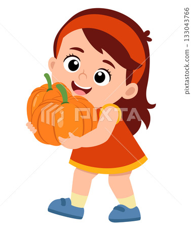 happy cute kid girl holding fresh pumpkins of illustration happy cute kid girl holding fresh pumpkins of illustration 133043766