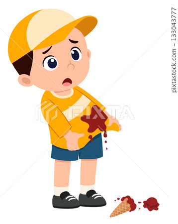 cute little kid stand and the ice cream falling to the ground of illustration cute little kid stand and the ice cream falling to the ground of illustration 133043777