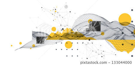 Abstract wireframe background. Modern science art elements. Surface illustration. Abstract wireframe background. Modern science art elements. Surface illustration. 133044000