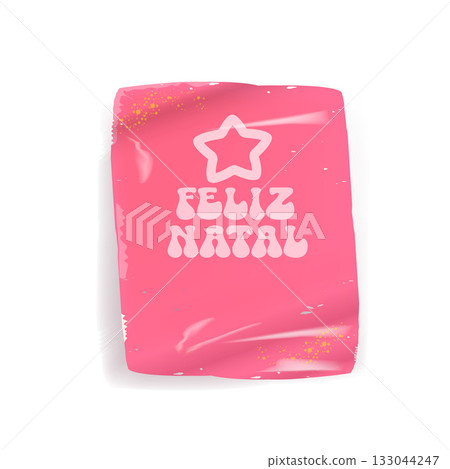 Feliz Natal Merry Christmas in Brazilian Portuguese quote pink sticker vector design, creative holiday typography, modern graphic art for cards, invitations, social media banners. Feliz Natal text 133044247