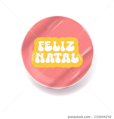 Feliz Natal Merry Christmas in Brazilian Portuguese quote pink sticker vector design, creative holiday typography, modern graphic art for cards, invitations, social media banners. Feliz Natal text 133044250