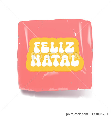 Feliz Natal Merry Christmas in Brazilian Portuguese quote pink sticker vector design, creative holiday typography, modern graphic art for cards, invitations, social media banners. Feliz Natal text 133044251