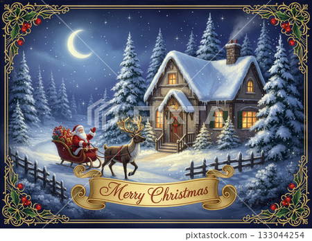 白雪皚皚的冬日森林聖誕卡_編號000001_H 133044254