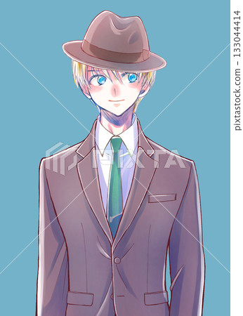 身穿西裝、戴著帽子的白人 133044414