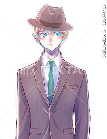 身穿西裝、戴著帽子的白人 133044415