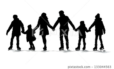 Family Ice Skating Together Silhouette Vector Set 133044563
