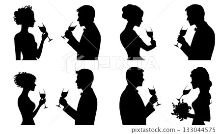 Clinking Glasses Wedding Toast Silhouette Detail 133044575