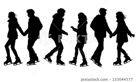 Recreational Couple Ice Skating Silhouette Pack 133044577