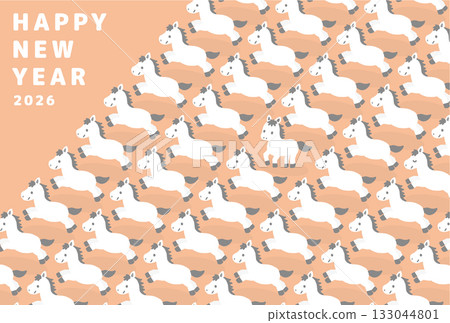 2026年新年賀卡素材 馬圖案插畫（粉紅） 133044801