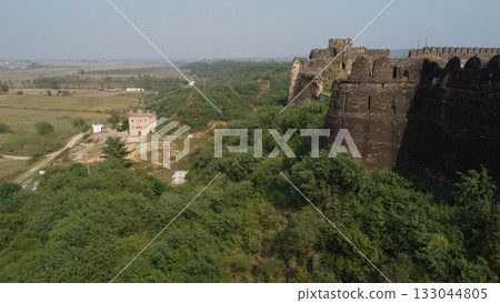 Rohtas Fort Talaqi Gate aerial view at sunset 133044805