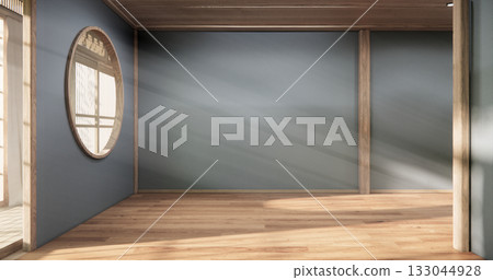 Dark blue color empty room zen style and decoraion wooden design, earth tone.3D rendering 133044928