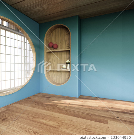 Dark blue color empty room zen style and decoraion wooden design, earth tone.3D rendering Dark blue color empty room zen style and decoraion wooden design, earth tone.3D rendering 133044930