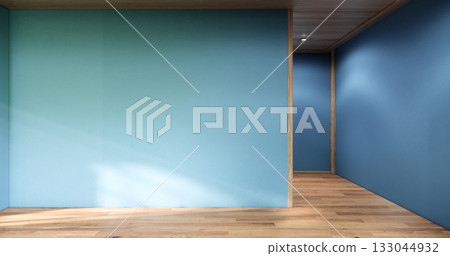 Dark blue color empty room zen style and decoraion wooden design, earth tone.3D rendering Dark blue color empty room zen style and decoraion wooden design, earth tone.3D rendering 133044932