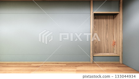Dark blue color empty room zen style and decoraion wooden design, earth tone.3D rendering 133044934