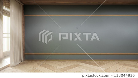 Dark blue color empty room zen style and decoraion wooden design, earth tone.3D rendering 133044936
