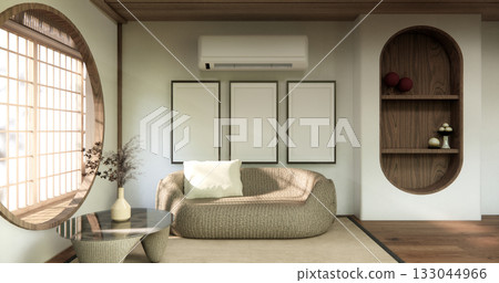 white Mini sofa armchair on interior design modern living room Japanese style.3D rendering 133044966