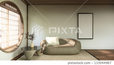 white Mini sofa armchair on interior design modern living room Japanese style.3D rendering 133044967