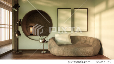 white Mini sofa armchair on interior design modern living room Japanese style.3D rendering 133044969