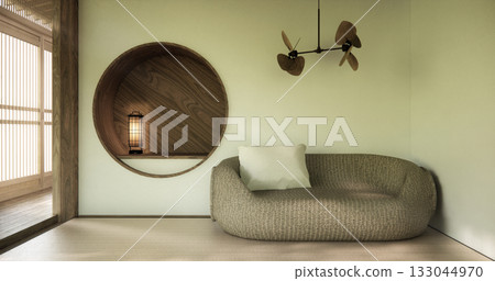 white Mini sofa armchair on interior design modern living room Japanese style.3D rendering 133044970