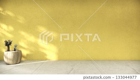 yellow Mini sofa armchair on interior design modern living room Japanese style.3D rendering yellow Mini sofa armchair on interior design modern living room Japanese style.3D rendering 133044977