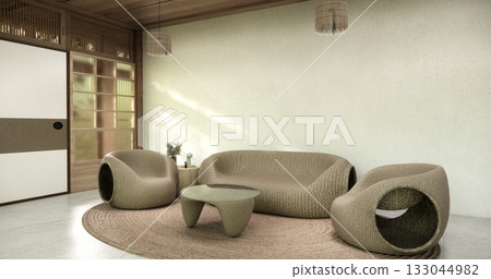 Living room concept Empty room wood docoration wall on white floor. 3D illustration rendering 133044982