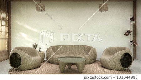 Living room concept Empty room wood docoration wall on white floor. 3D illustration rendering 133044983