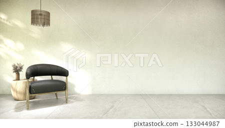 Living room concept Empty room wood docoration wall on white floor. 3D illustration rendering 133044987