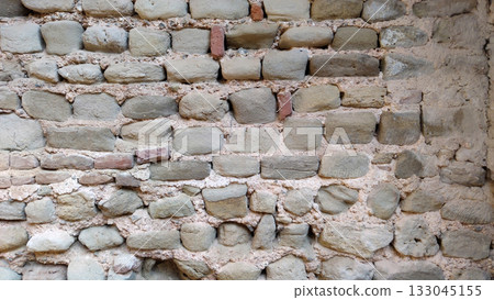 Ancient wall of Rohtas Fort made with brick and stone Ancient wall of Rohtas Fort made with brick and stone 133045155