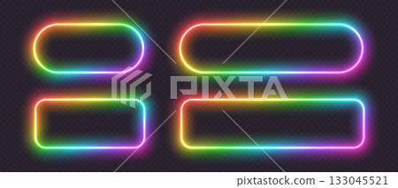 Neon glowing frames, rainbow banners light effect, bright illuminated borders. Neon glowing frames, rainbow banners light effect, bright illuminated borders. 133045521