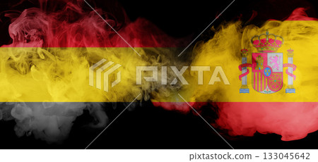 Creative collage template. Germany and Spain flags in smoke symbolizing European unity and cooperation 133045642