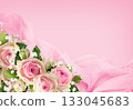Pink draped fabric and rose flowers or transparent background 133045683